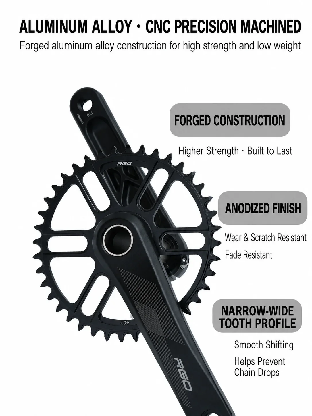 RGO 1 X 10 11 12-Gang-Kurbelgarnitur Eagle Tooth für MTB XC / TR / AM 170 mm, 32T/34T/36T, BB68/73 Kettenblatt – Detail 6