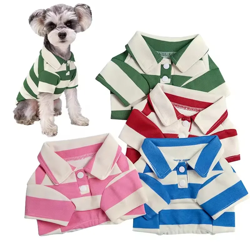 Sommerliches gestreiftes Polo-Hundeshirt, atmungsaktives, lässiges T-Shirt, Weste für kleine und mittelgroße Hunde, Welpen, Katzen, dünne Haustierkleidung