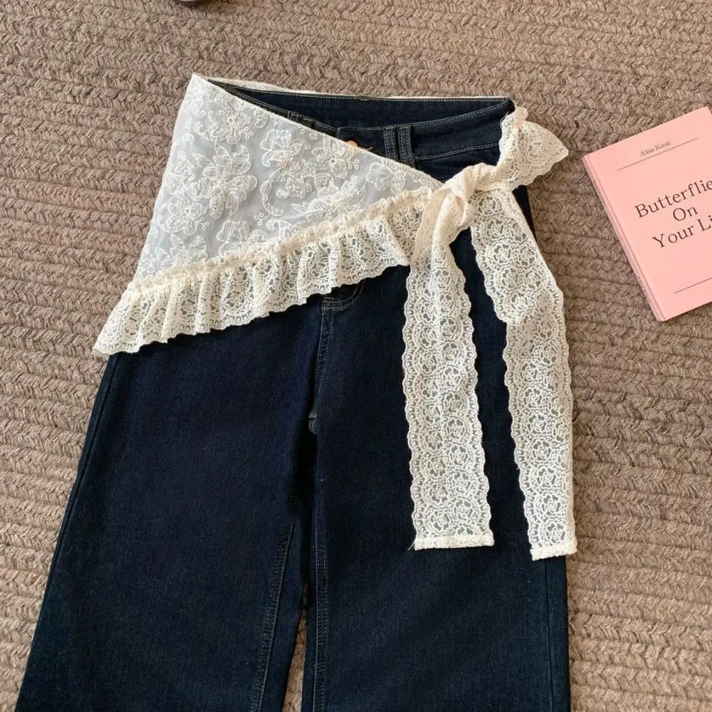 

Soft Sweet Lace Mini Skirt Korean Style Flower Gauze Skirt Hight Waist Lace-up Ruffled Edge Skirt Streetwear