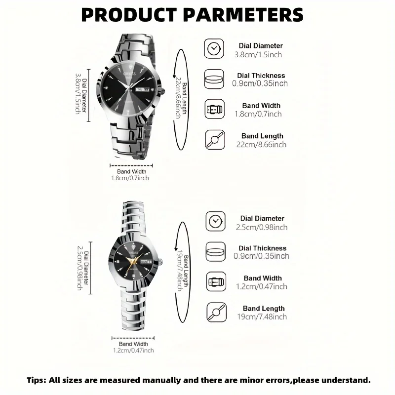 2pcs Couples Dial Cutting Quartz Watch Business Fashion Analog Calendar Wrist Watch Valentines Gift For Men Women Date Watch