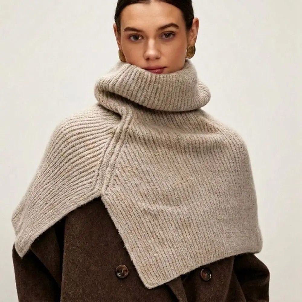 Einfacher Rollkragen-Strickpullover, warmer Damen-Umhang, dicker Damen-Winterschal, Studentenmodell – Detail 3