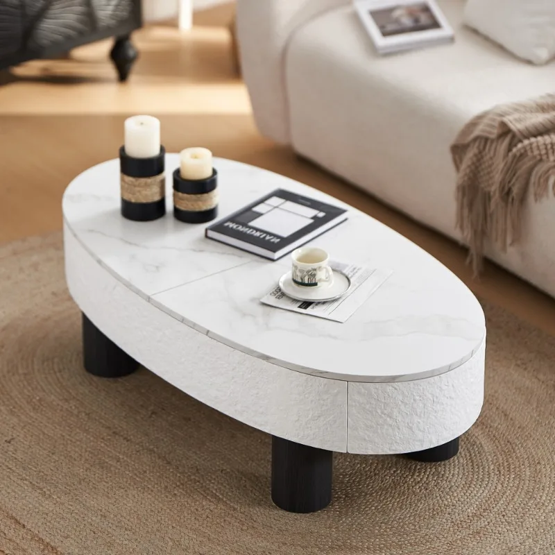 

Modern Living Room Coffee Table with Storage Ottoman Sofa Side Table for Home Decor White Round Tea Table