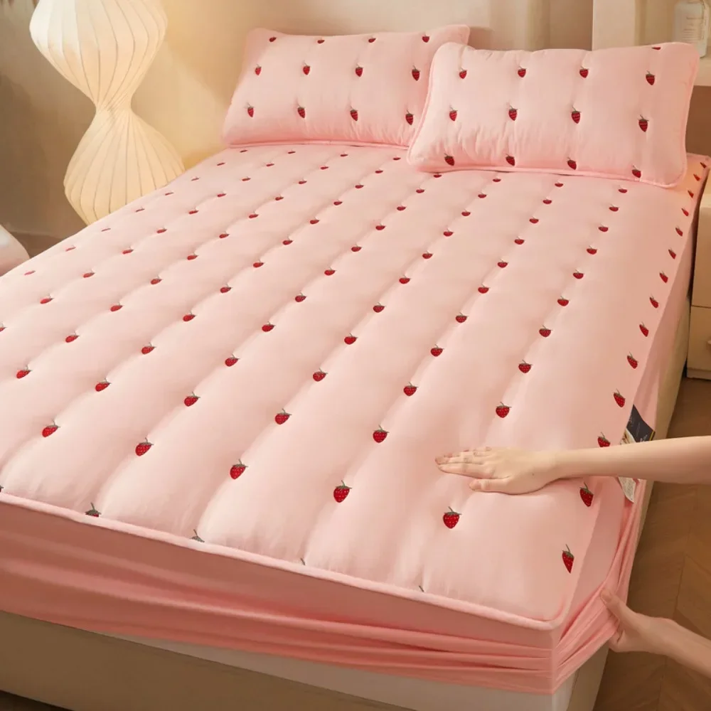 Fitted Sheets Queen Size Elastic Bedsheet Embroidered Bed Covers 90x200cm Thicken Mattress Cover 매트리스커버 (Pillowcase Need Order)