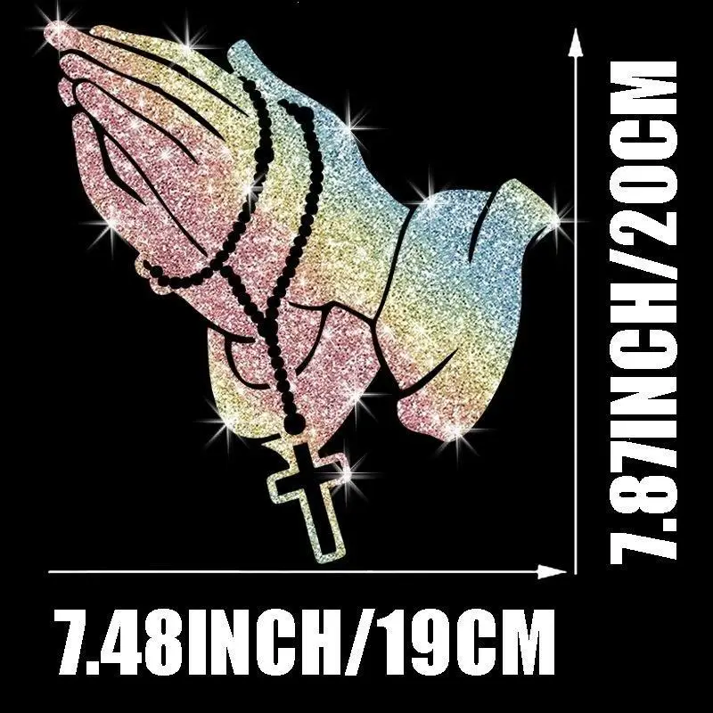 Glitter Praying Hands Car Sticker Waterproof Easy Peel No Residue Decal for Window Laptop Wall Car Decor