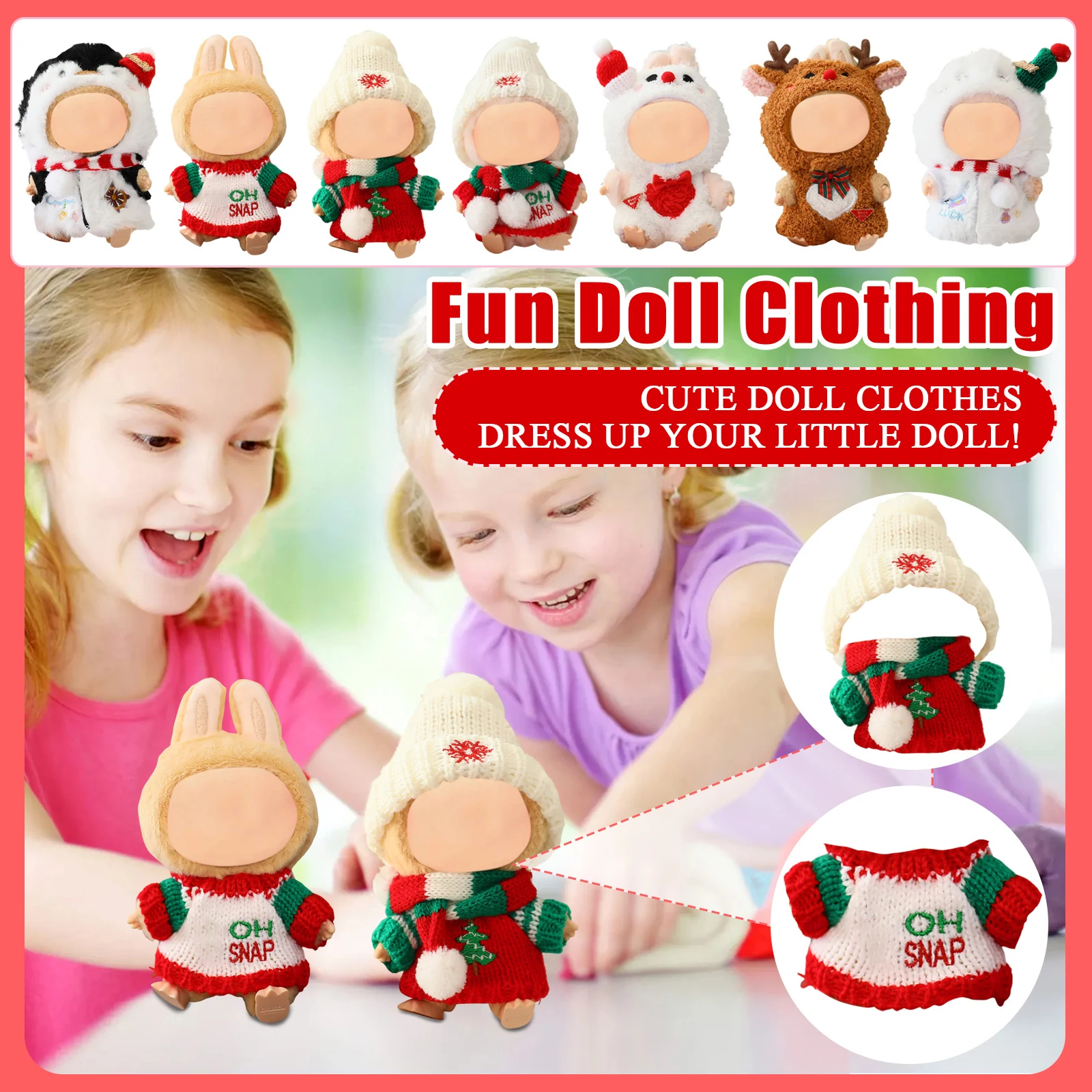 

Рождественская одежда Labubu, виниловый кулон с макаронами, одежда Labubu, комплект с изображением лося, комплект из трех предметов с пингвином, аксессуары для одежды, Рождественский подарок