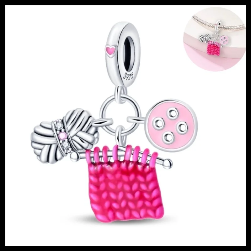 925 Sterling Silver braided tape Charms Pendant with Cubic Zirconia,Fit DIY bracelet necklace Gift for Her,Colgante Plata