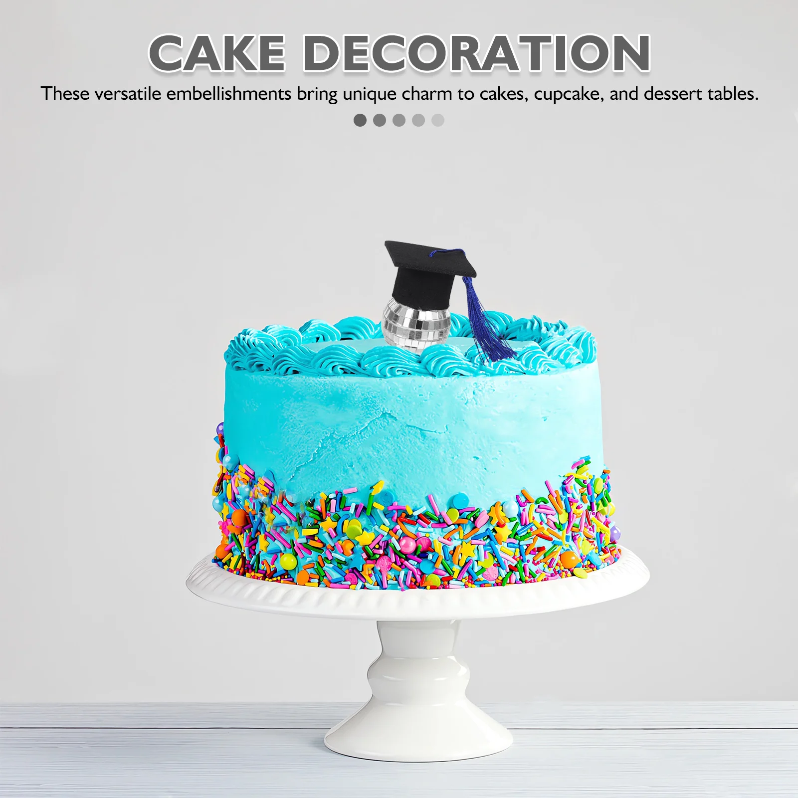 

6Pcs Graduation Cake Decoration Mini Disco Balls Tassel Graduation Cap Cupcake Toppers Mini Disco Balls Grad Cap Decorations