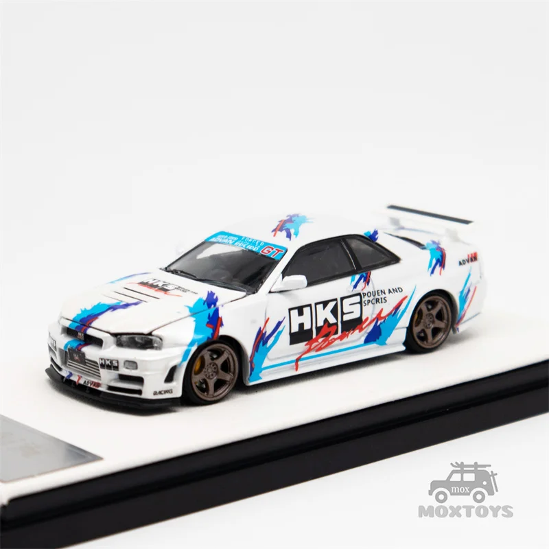 TimeMicro1:64 Nissan Gtr34 Open cover HKS White / Black / Purple limited999 Diecast Model Car