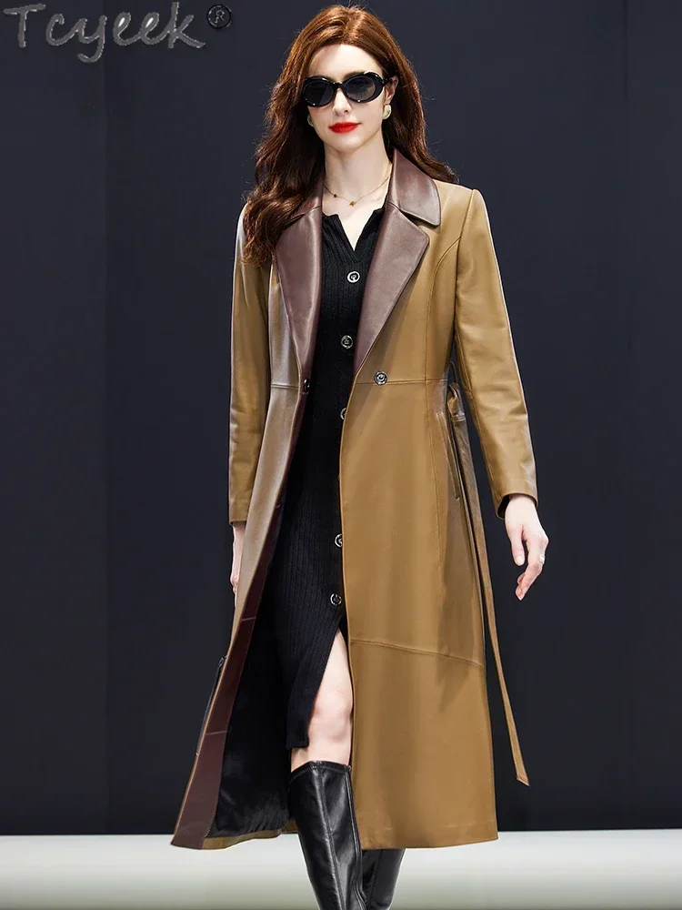 Tcyeek Echte Leren Jas Vrouwen Elegante Natuurlijke Schapenvacht Jassen Winter Kleding 2024 Mid-lengte Trenchcoat Vrouw Jaqueta Couro