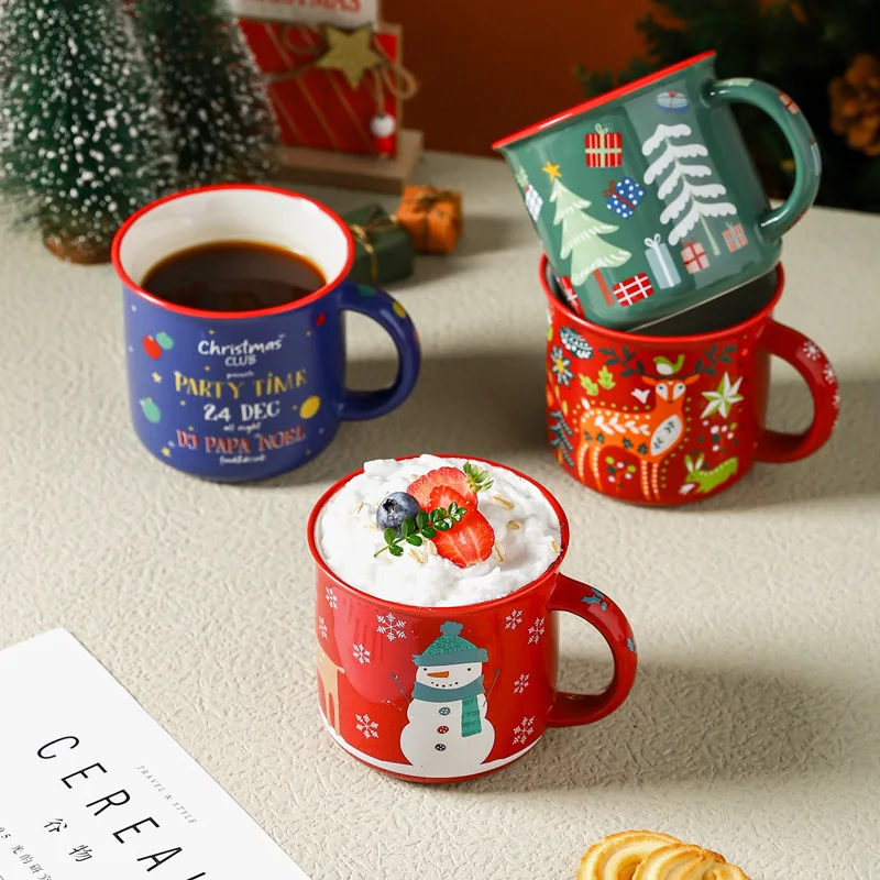 

380mlChristmas Cup Ceramic Mug Girls' High Beauty Drinking Cup Home Breakfast Cup Couple Coffee Cup