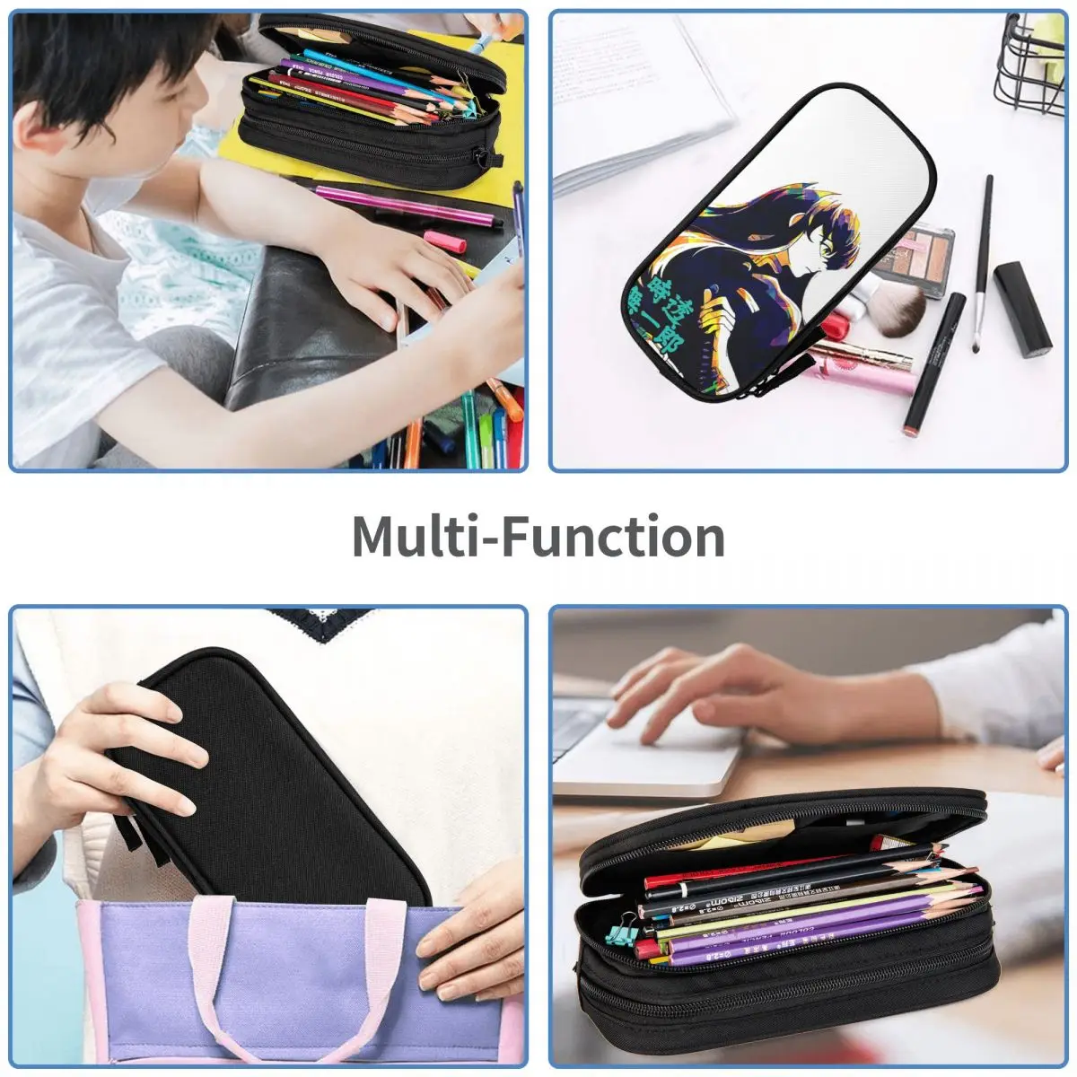Muichiro Tokito مقلمة تخزين كبيرة أكياس القلم صندوق القلم قلم رصاص الحقيبة للبنين بنات طالب القرطاسية مكتب المدرسة