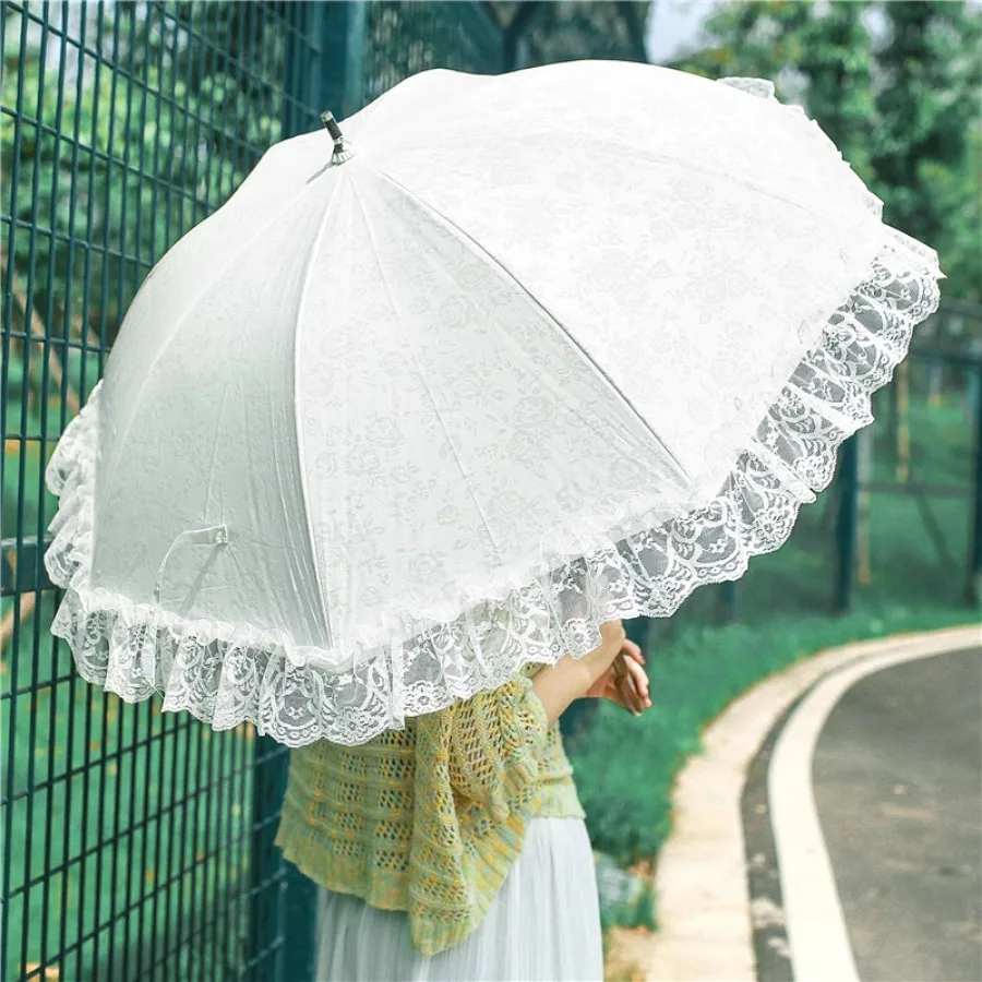 

Garden Beach Umbrella White Parasol Outdoor Automatic Umbrella Wedding Chinese Windproof Sunshade Luxury Lace Paraguas Umbrellas