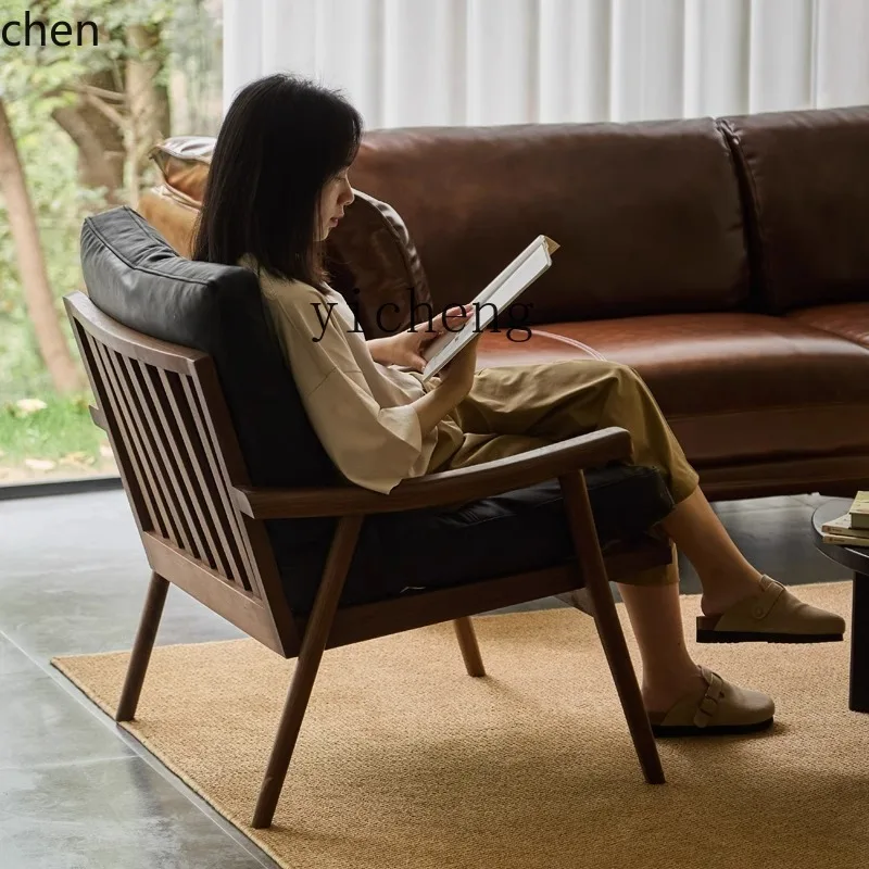 HXL  sofa chair first layer cowhide leather single balcony living room casual reading minimalist all solid wood