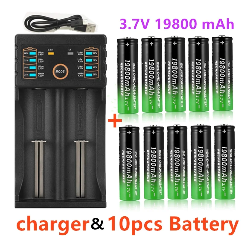 18650 Lithium Batteries Flashlight  Rechargeable Battery 3.7 V 19800 Mah for