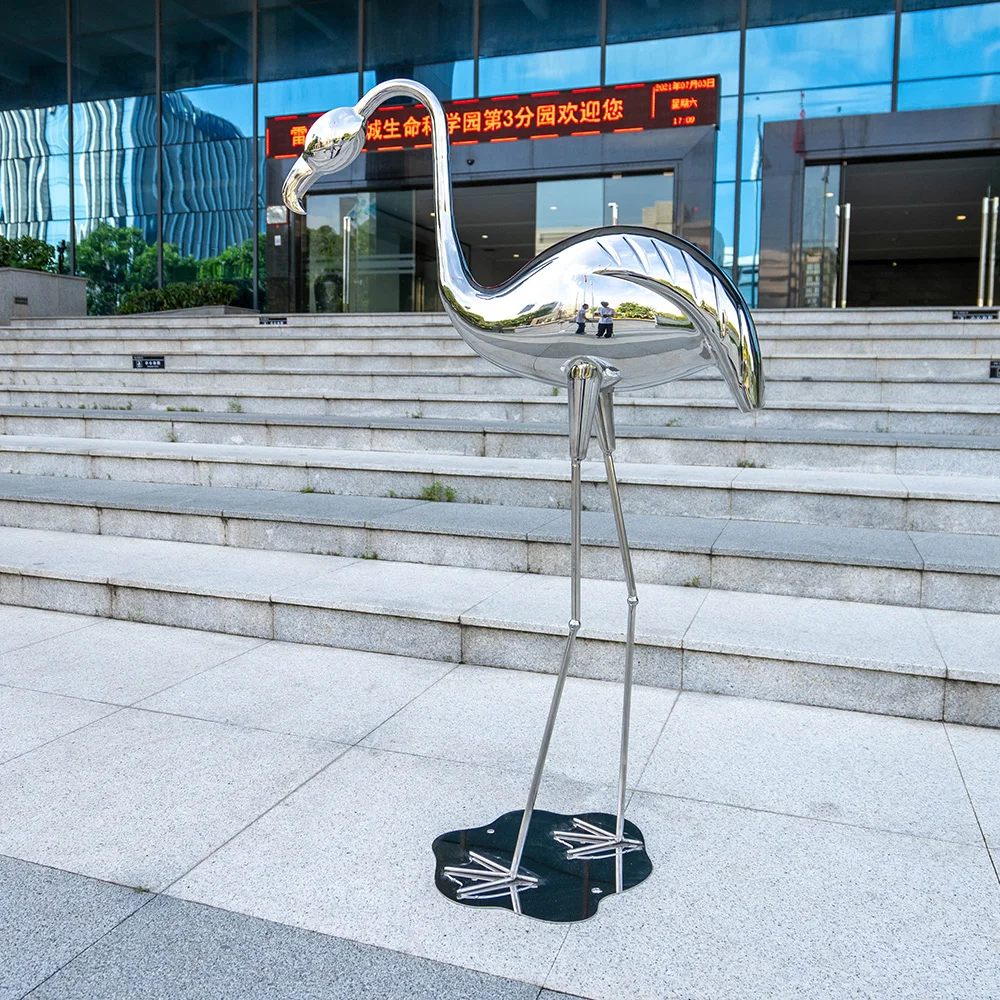 In Stock Stainless Steel Mirror Flamingo Sculpture Interior Yard Decoration Metal Art Sculpture Customization