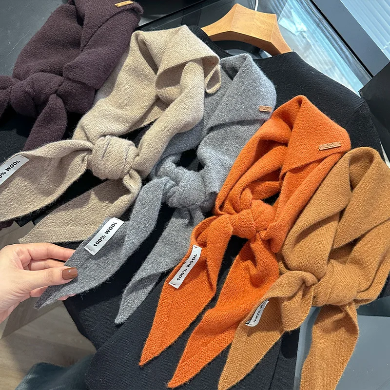 

Вязаный шарф женский, 100% шерсть, зимние теплые шарфы, яркий однотонный дизайн, утолщенная шаль, мягкий кашемир, пашмина, шея, 2023, новинка