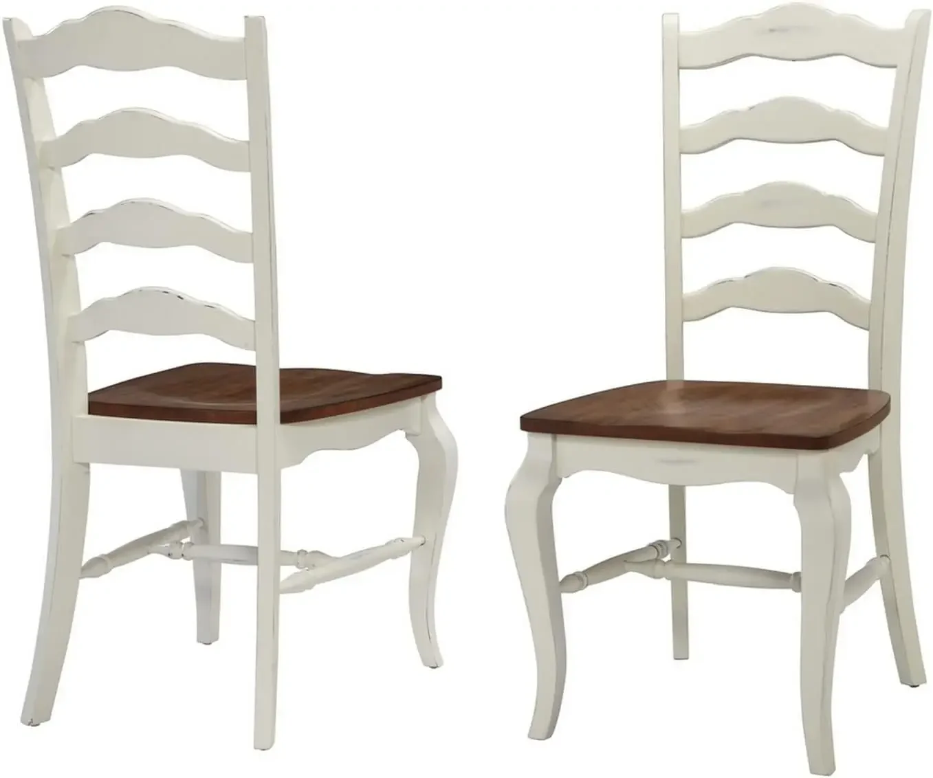 French Countryside Oak/White Pair of Chairs with Distressed Oak and Rubbed White Finish 16.5D x 17.75W x 18H in