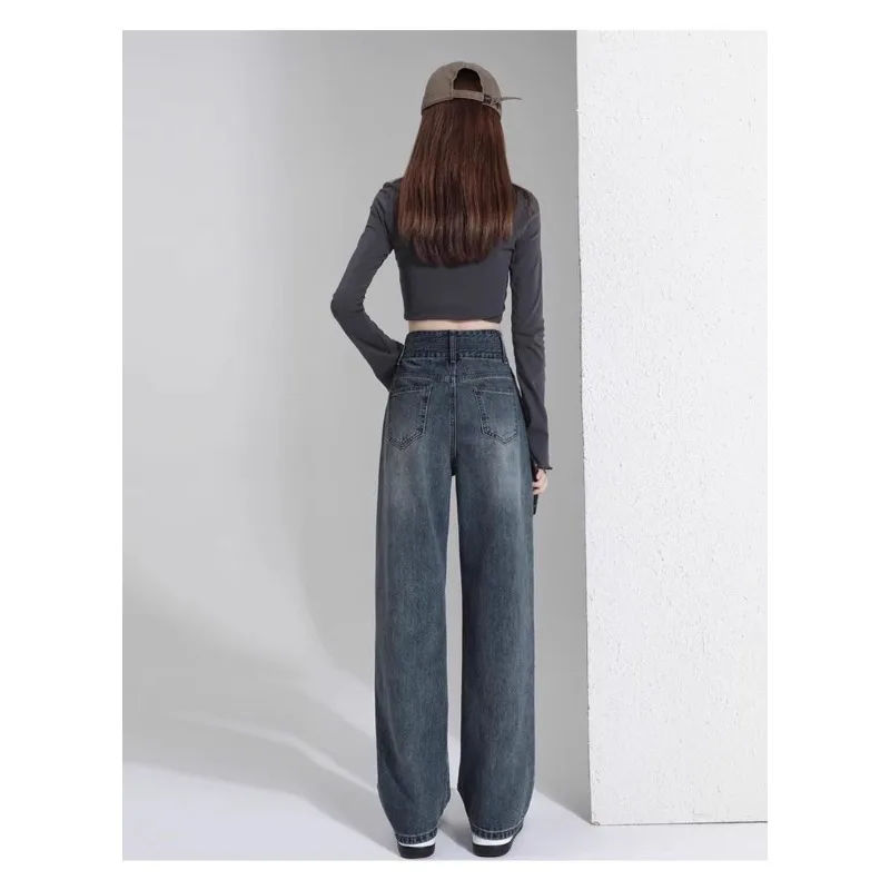 Damskie jeansy z wysokim stanem, wygodne, luźne, proste, z niskim krokiem, w stylu retro, spodnie z tkaniny bawełnianej, codzienne.
