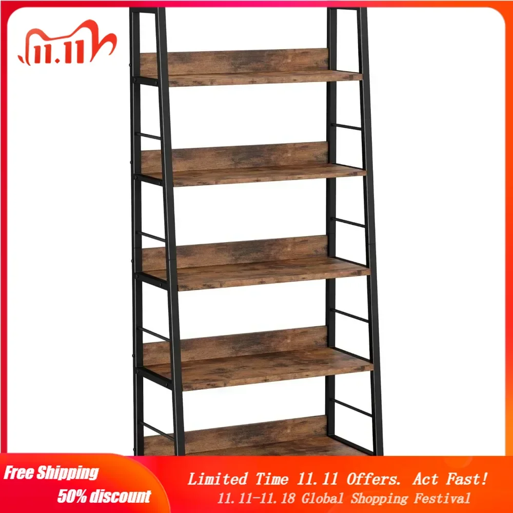 

Bookshelves and Bookcases, Ladder Shelf 5 Tier with Metal Frame for Living Room, Home Office