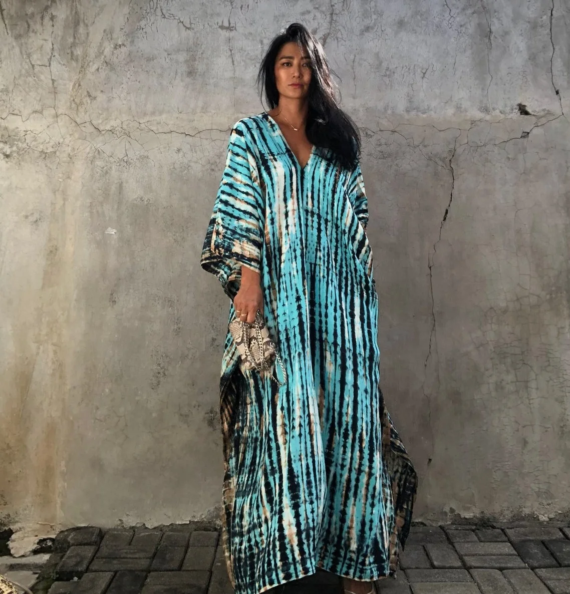 Beach long dress rayon tie dye loose robe beach holiday bikini swimsuit smock sun protection cloth