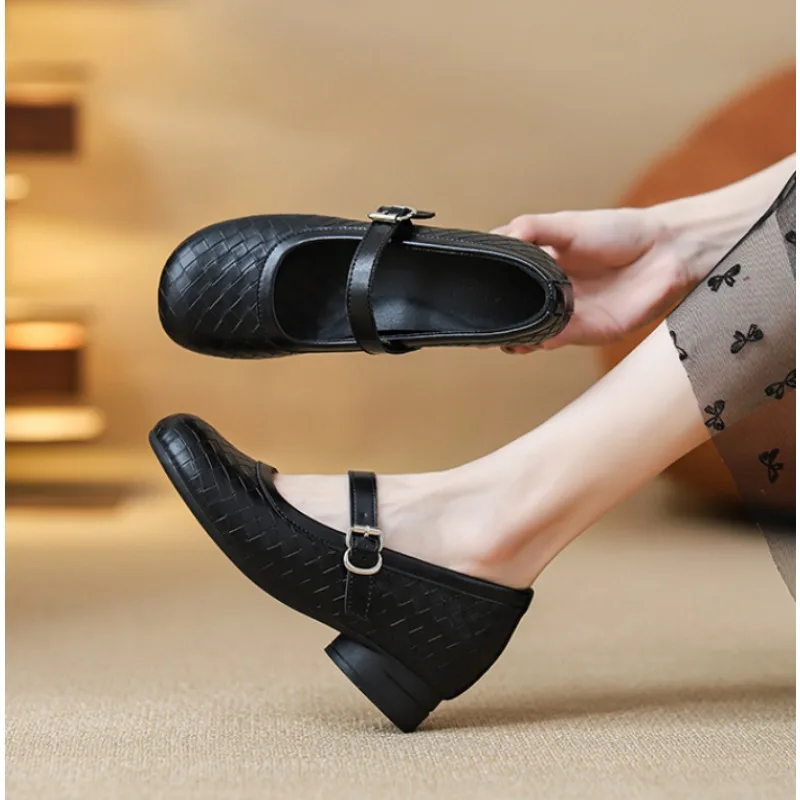 

Женские туфли Мэри Джейн из натуральной кожи, новинка 2023 года, удобная женская обувь на мягкой подошве, модельные кожаные туфли на высоком каблуке 7 см