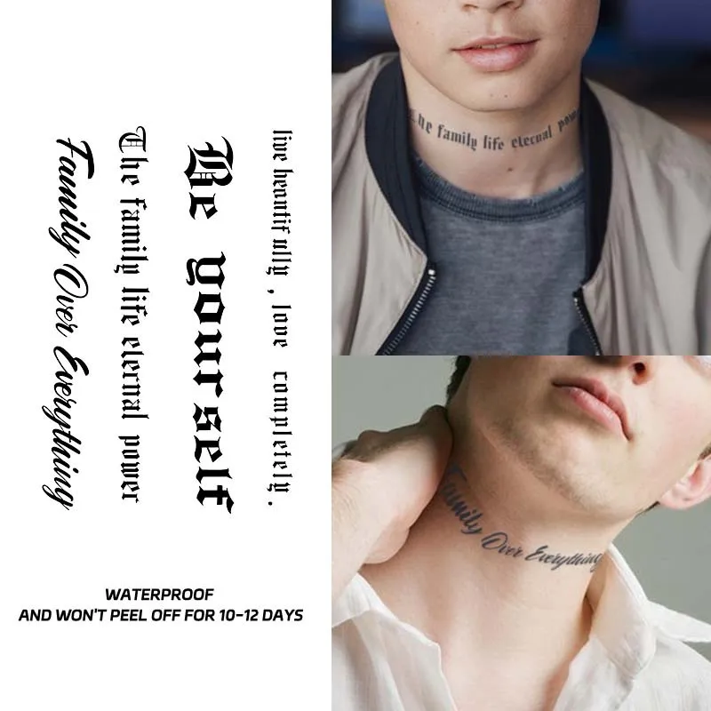 

English Theme Letter Tattoo Sticker Herbal Juice Waterproof Female Lasting Fake Tattoo Male Leg Arm Chest Faux Tatouage Adesivos