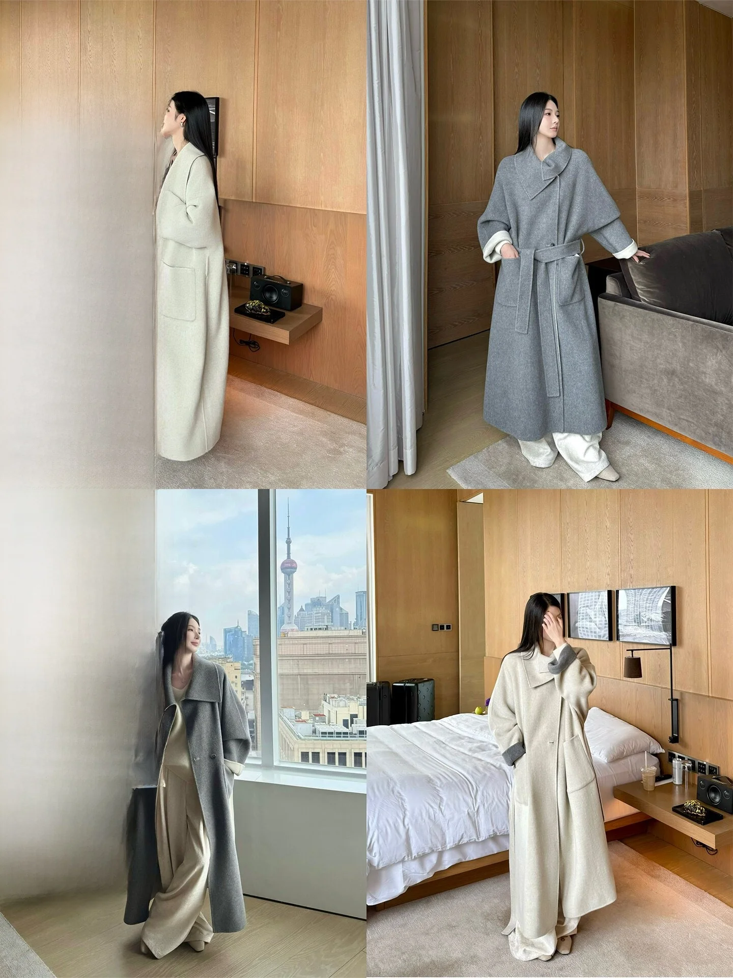 

ALIN Twin Winter Double-Sided Wearable Woolen Coat Women's Loose Fit Long Sve Button up Netie Coat Full Camere