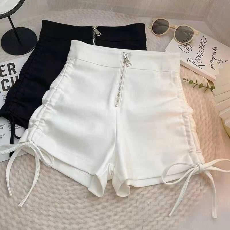 Sexy Slim Zipper Shorts Women High Waist Drawstring Design Shorts Summer Sweet Simple Fashion Casual Streetwear Female Shorts