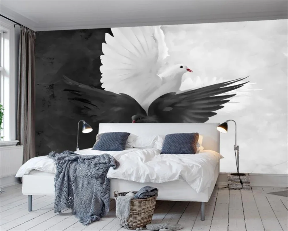 Personalized Custom 3D Wallpaper Hand-Painted Black & White Pigeon Photo Mural Simple Fashion Background Decoration wallpaper