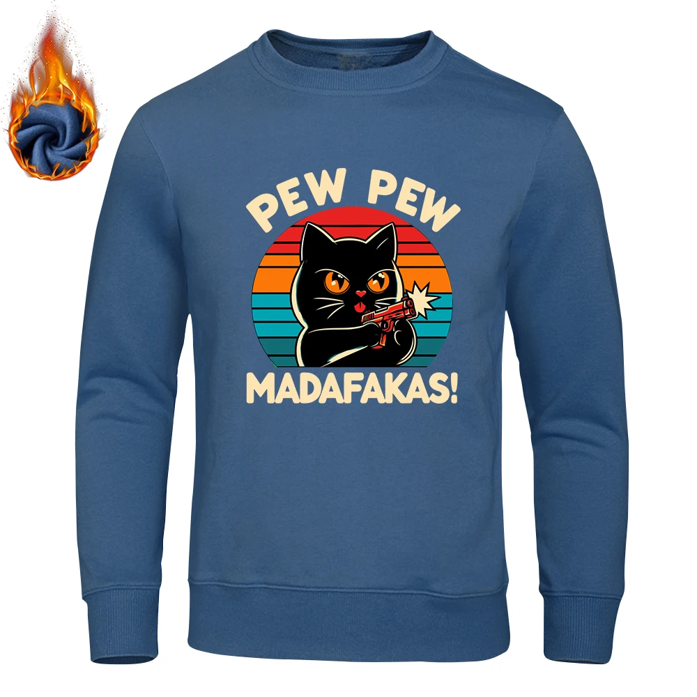 Pew Pew Madafakas Print Sweatshirt Man Hip Hop Street Casual Hooded Cartoons fur-liner Men Sweatshirts Harajuku S-XXL Pullover