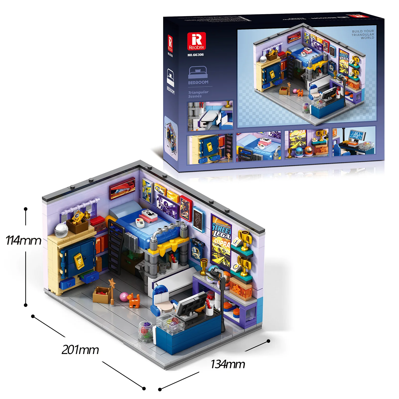 Miniature Street View Series Reobrix 66306 Race Car Driver's Bedroom Building Block Ornament Mini Racing Scene Model Holidy Gift