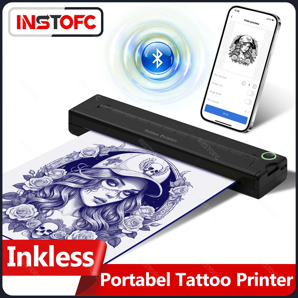 INSTOFC A4 Wireless Tattoo Transfer Stencil Printer Portable Thermal Tattoo Professional Print Machine 50/100pcs Transfer Paper