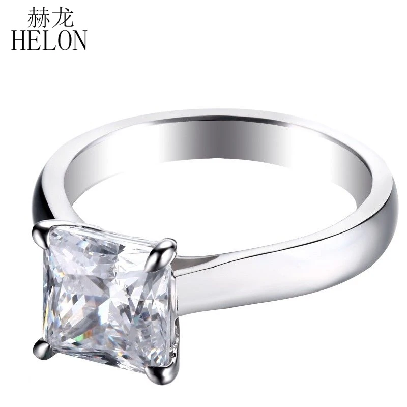 HELON DEF Color Moissanite Ring Solid 18k 14K 10k White Gold Princess Cut 7mm Lab Grown Diamond Moissanite Engagement Ring