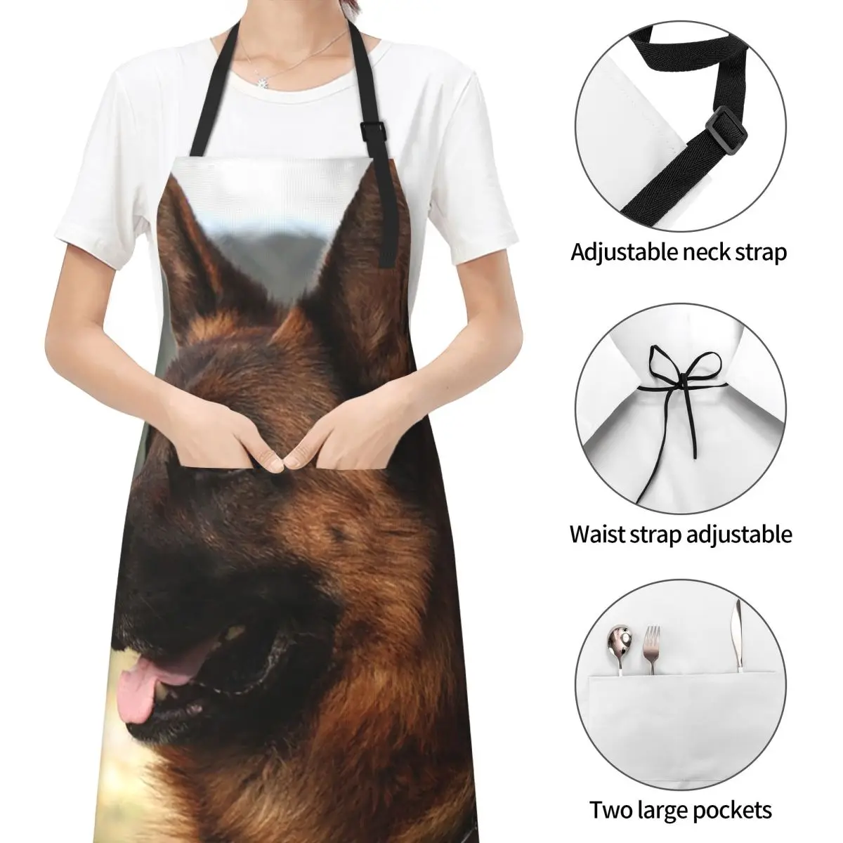 صورة كلب الراعي الألماني الناضج مريلة الشيف الطبخ الخبز Tablier بلا أكمام مريلة المطبخ بينافور للنساء الرجال البستنة #4
