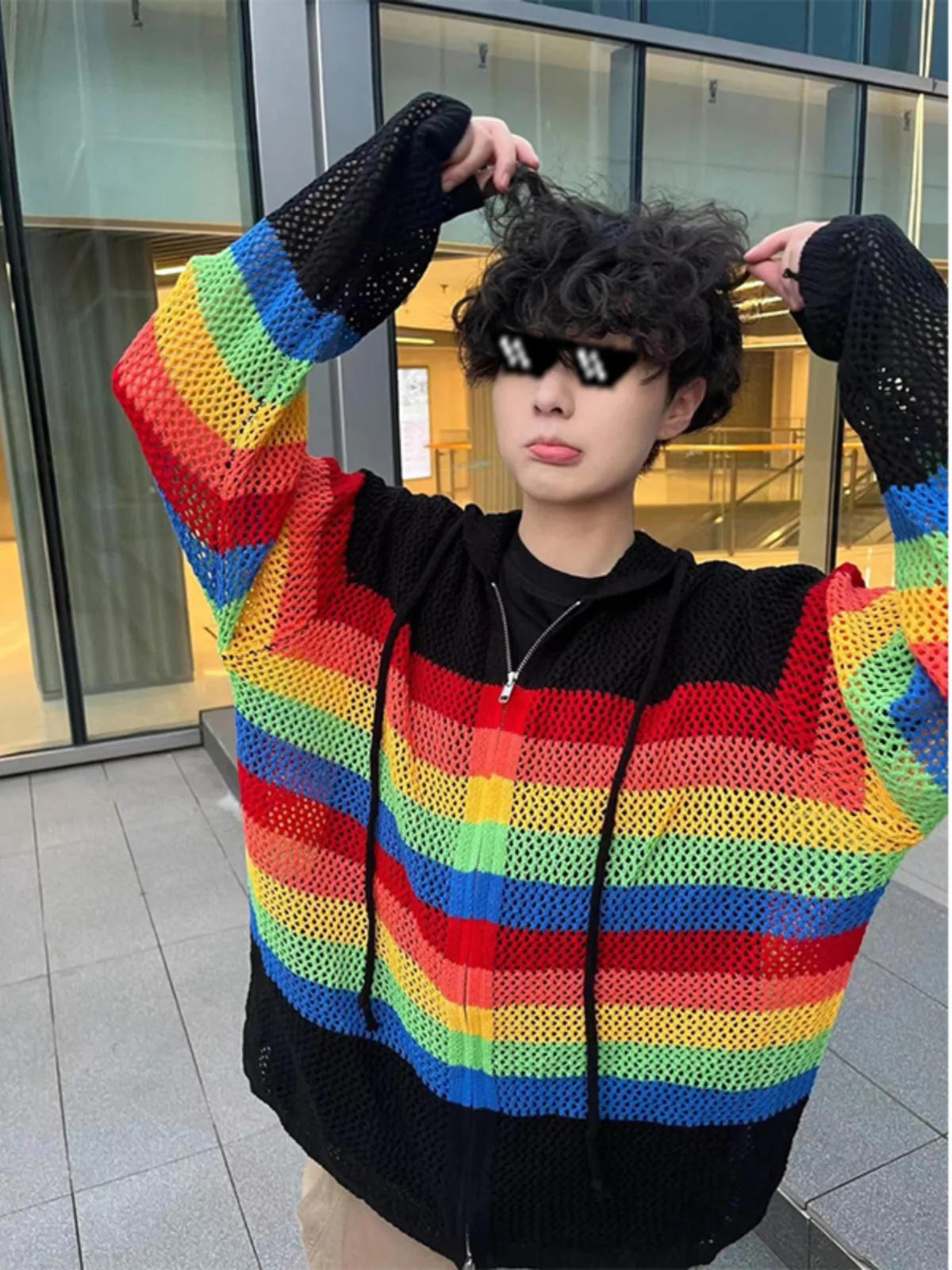 

Мужская вязаная толстовка с вырезами, защита от солнца, повседневная верхняя одежда, осенний сезон, длинный рукав, полиэстер