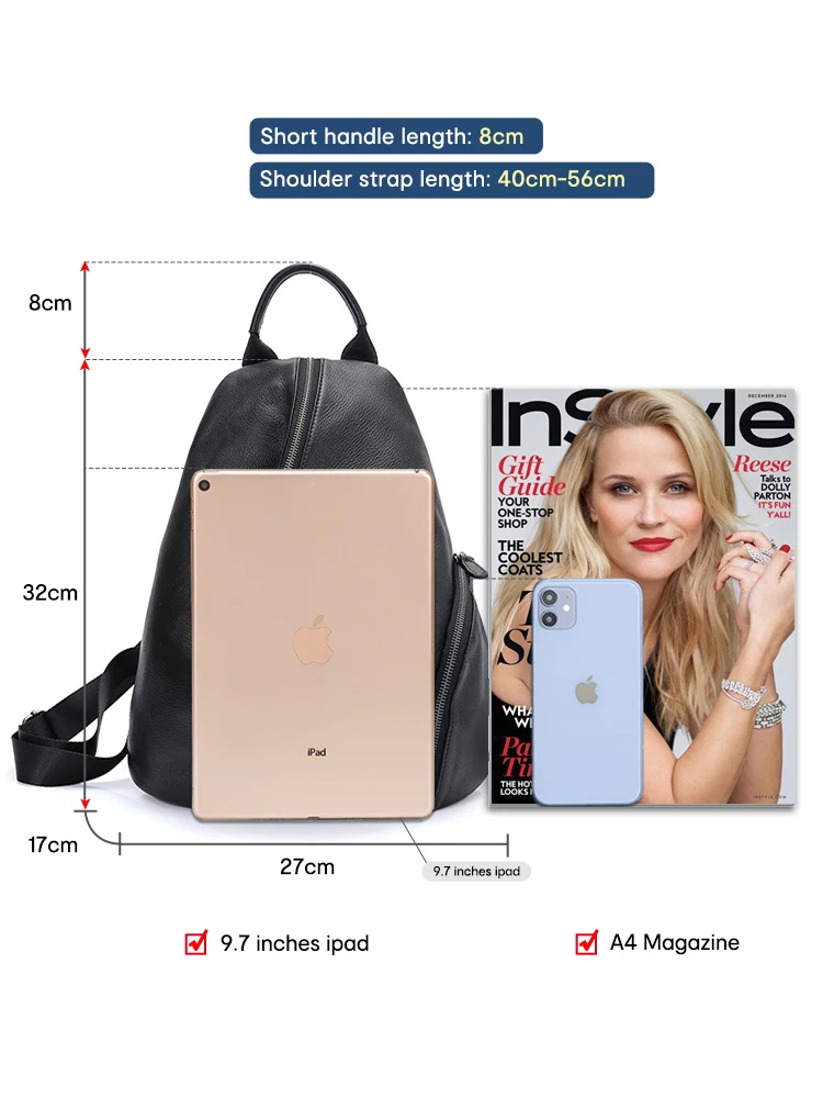 Zency Lässiger Rucksack aus 100 % echtem Leder für Damen, klassischer schwarzer Schüler-Schulranzen, Vintage-Damen-Rucksack, hochwertige Reise