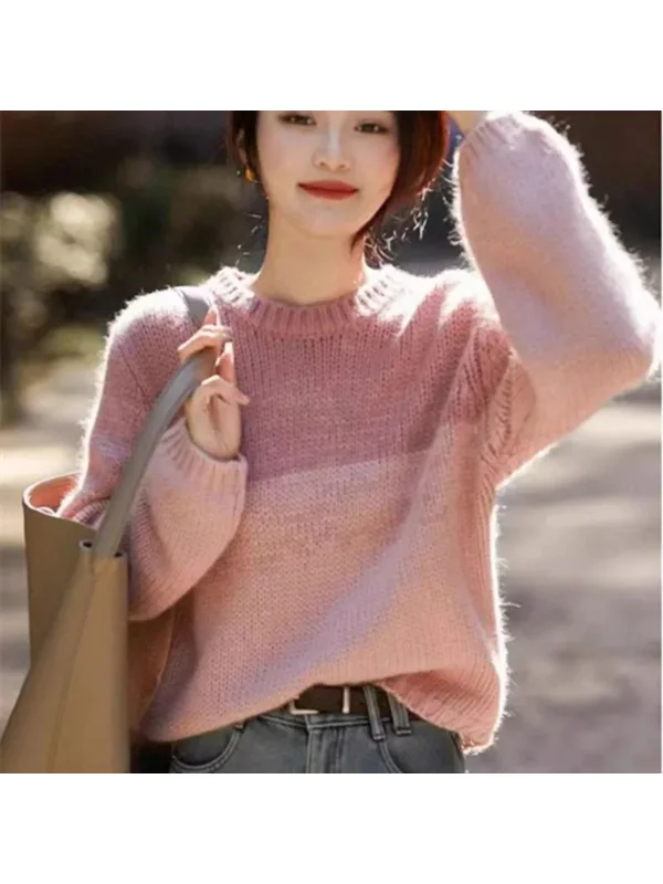 Loose round Neck Knitted Sweater Gradient Color Fashion Base Layer Top Versatile Autumn Winter New Arrival Women's Polyester ...