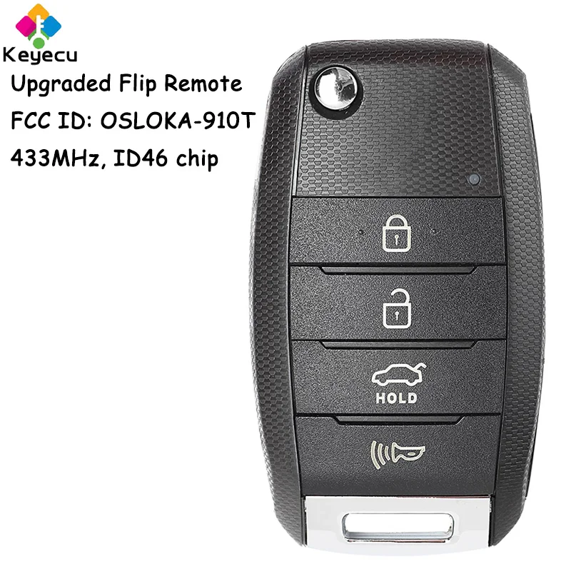 

KEYECU Upgraded Flip Remote Control Car Key With 4 Buttons 433MHz ID46 Chip for Kia Sorento 2016 2017 Fob FCC ID: OSLOKA-910T