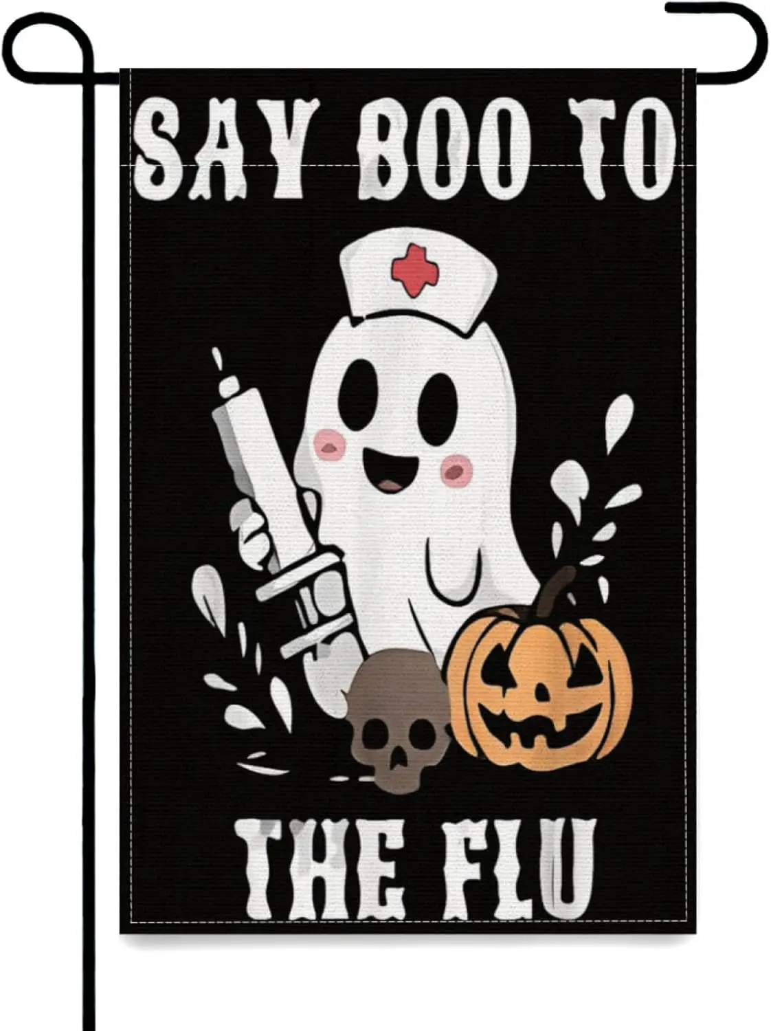 Retro Nurse Ghost Halloween Vaccine Say Boo to The Flu Garden Flag,12x18 Inch Perfect for Celebrating Holidays, Seasons, or  HHZ