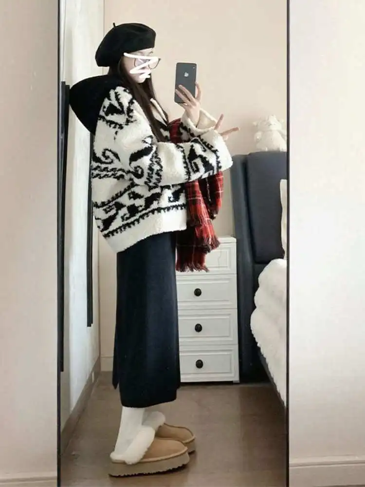 Veste coréenne en fourrure d'agneau pour femme, coupe ample, à capuche, automne-hiver, Faion, petite taille, haut décontracté amical