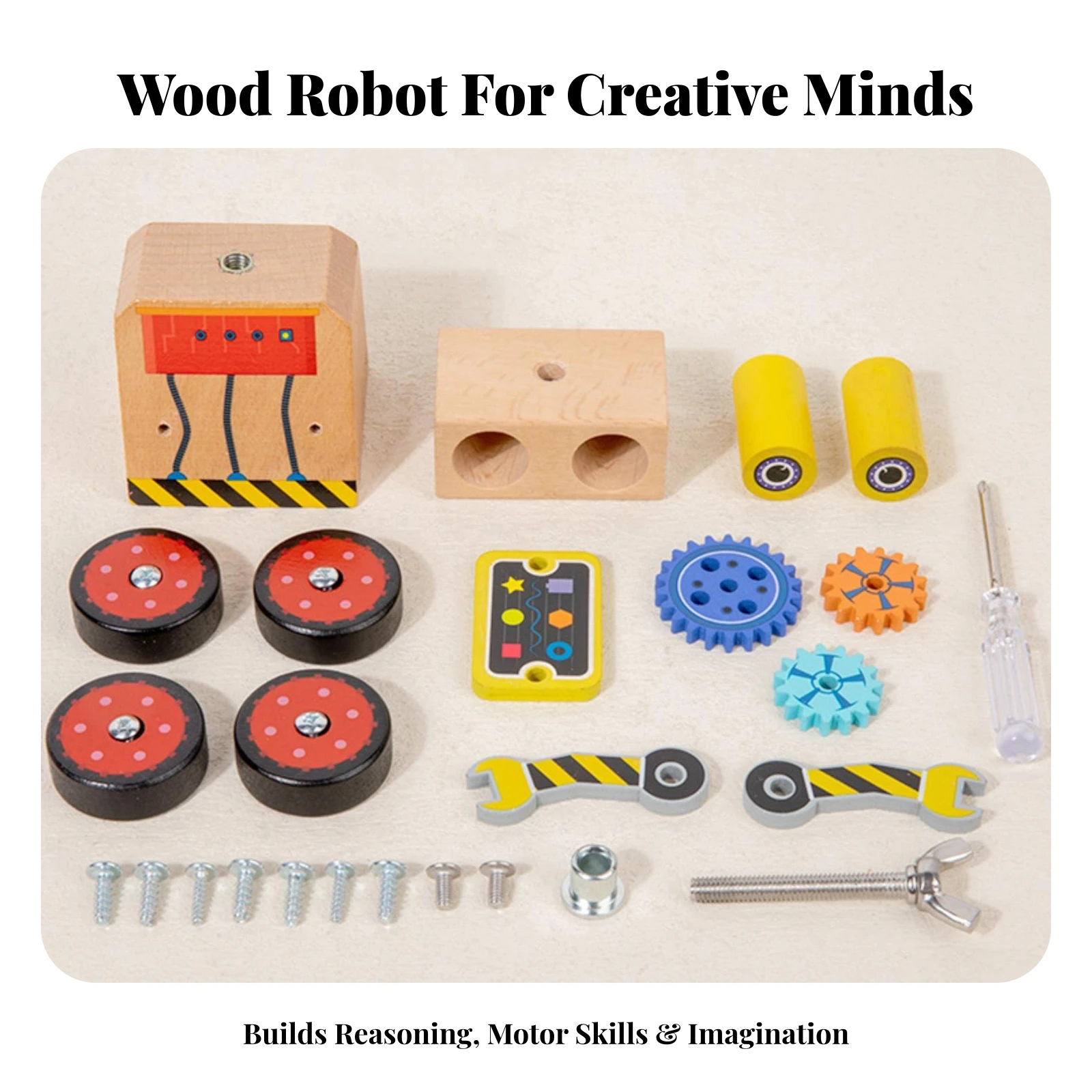 Wooden Assembly Robot Toy Hands-on Wooden Robot Toy with Detachable Gears STEM Screen-No-Screen for Children Ages 4-6