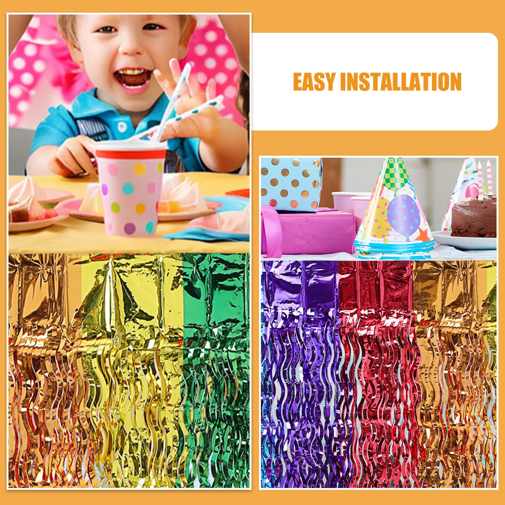 Colorful Rain Silk Curtain Table Skirt Christmas Thanksgiving Day Fringe Rainbow Banquet Mexican Skirts Striped