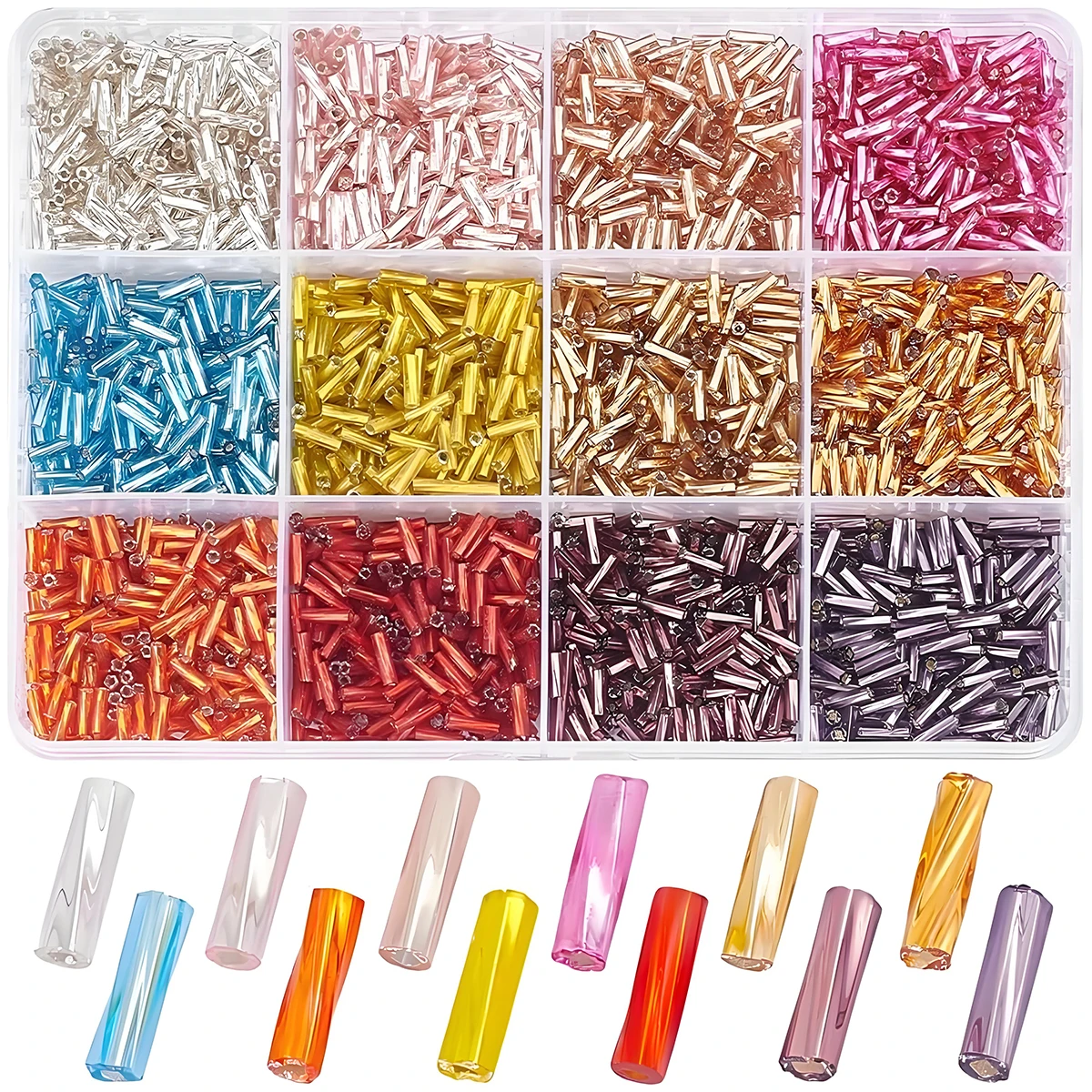 1800Pcs Curved Tube Beads Set 12 Colors Acrylic Bamboo Noodle Beads with Elastic Strings for DIY Bracelet Necklace Phone Lanyard