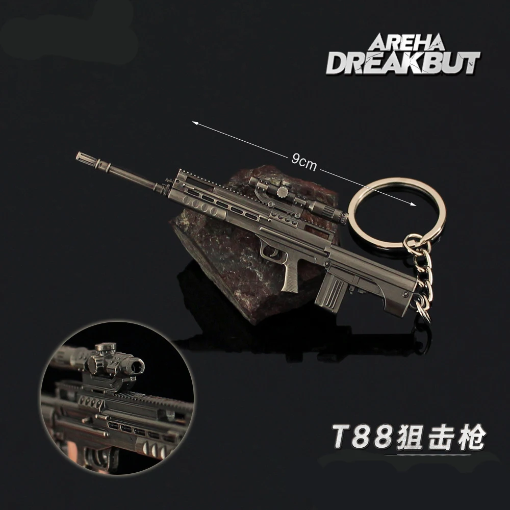 Anime Areha Breakbut Mini Gun Keychain Model AEK PK16 T88 Sniper VSS Shooter Rifle Alloy Backpack Pendant Game Fans Collection