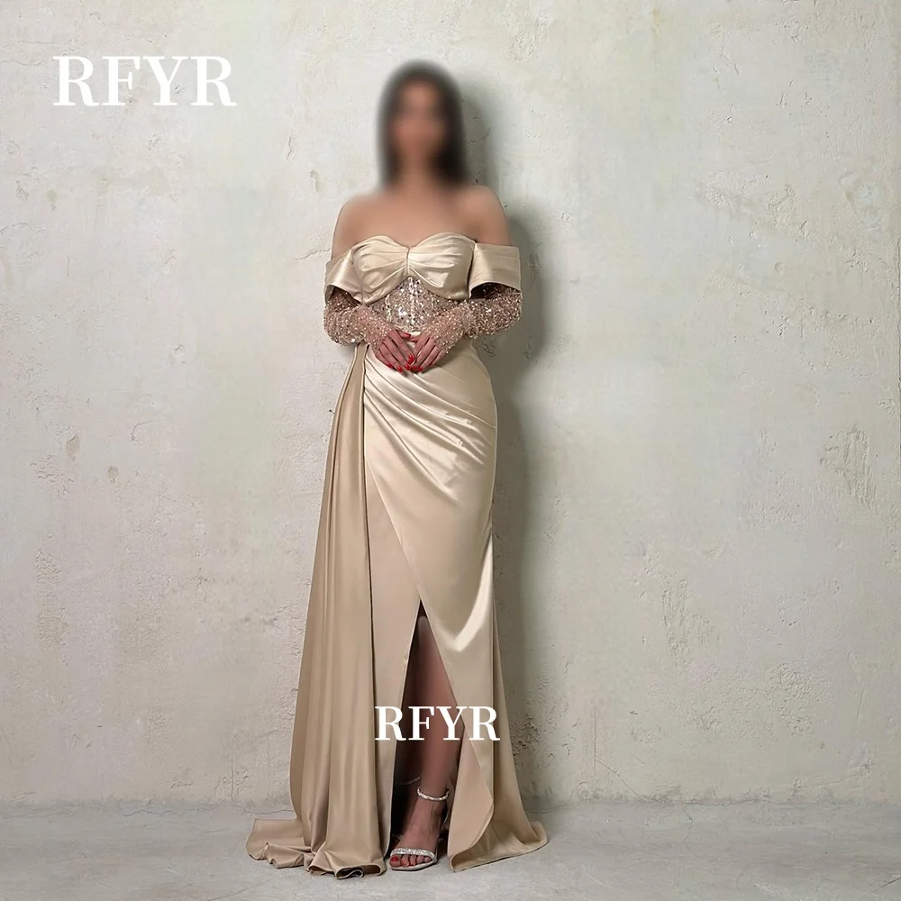 

RFYR Mermaid Evening Dress Sequined Long Sleeve Party Dress for Women Side Slit Celebrity Gala Dress for Women Customized