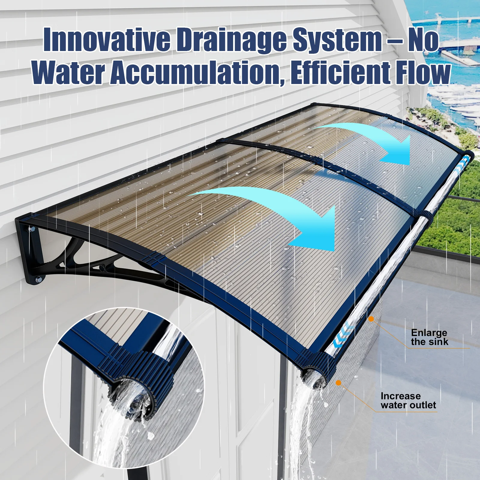 

Awning for outside Door Entrance with Drainage Sink,32*120IN,Awnings for Doors,Window Canopy Exterior with Plastic Steel Bracket