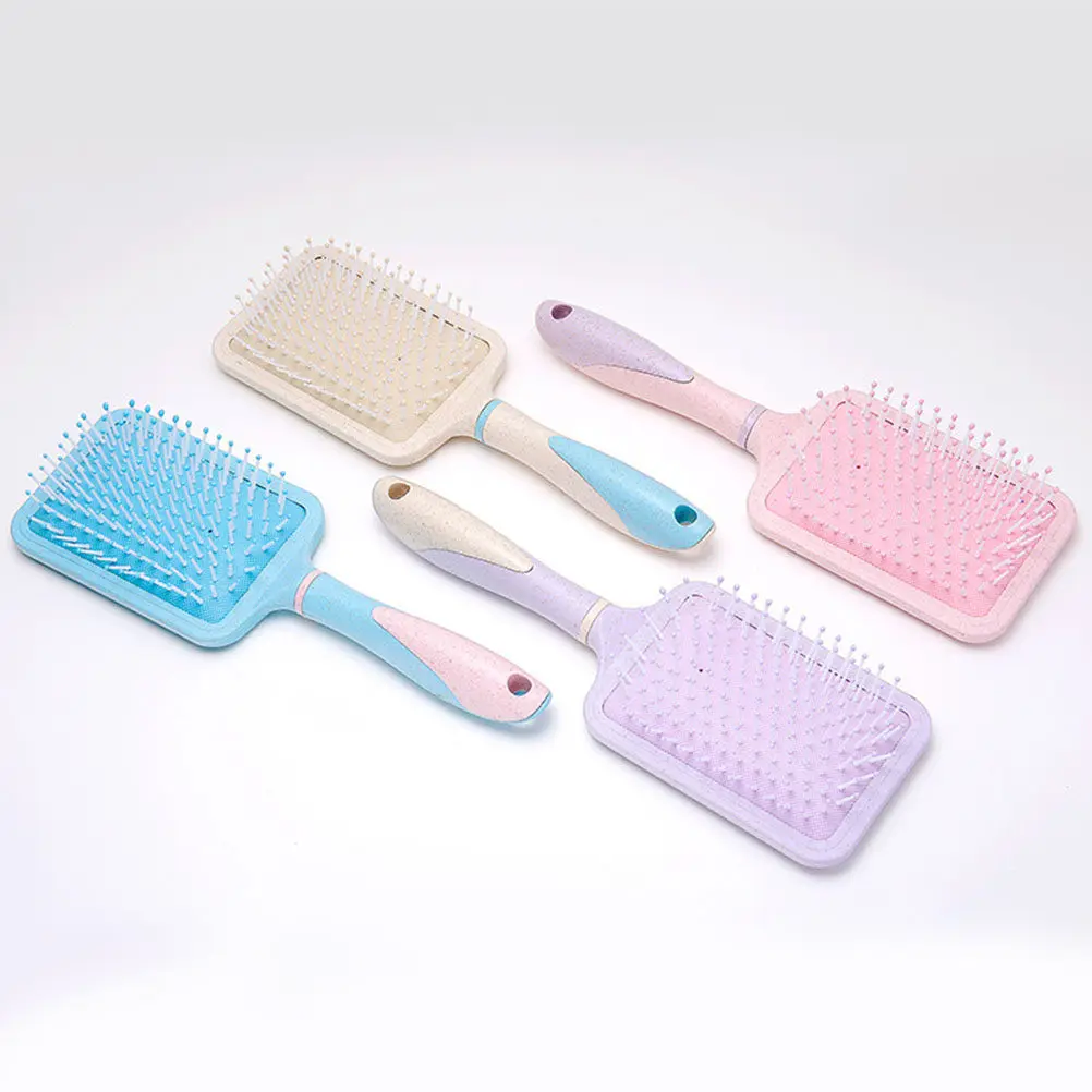 Lightweight Wheat Straw Scalp Comb Light Purple Paddle Detangler for Curly Hair Portable Travel Hairbrush with Comfortable Round