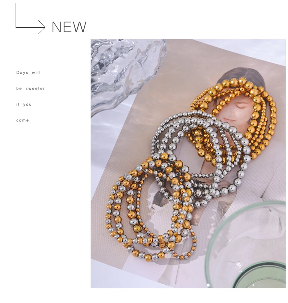 Yhpup 3/4/5/6 MM Edelstahl Perlen Täglich Handgemachte Elastische Armband Armreif Wasserdicht Handgelenk Großhandel Gold Farbe schmuck Männer – Detail 11