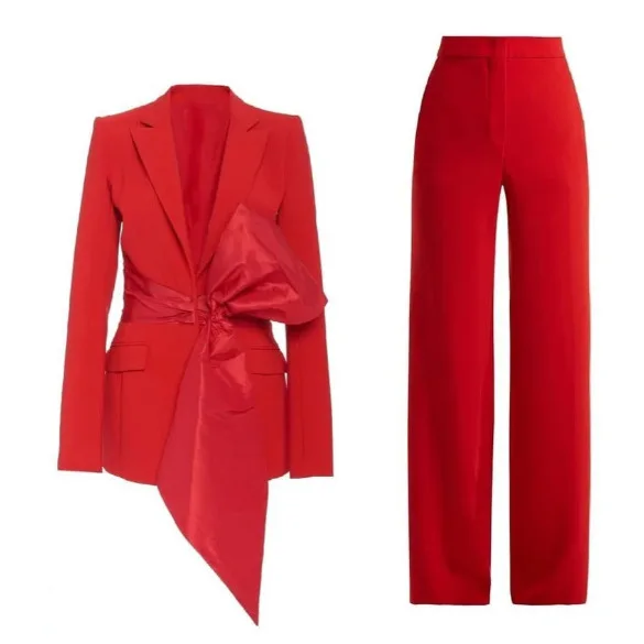

New Women's Two-piece Professional Casual Suit Set Red