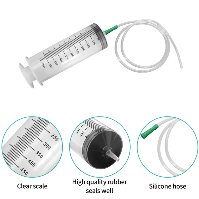 Plastic Syringe Ink-filling Needle Glue Dispenser 100ml-550ml Large-capacity Syringe Pump with 1m Hose for Washing Pumping Tool